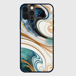 Чехол для iPhone 12 Pro Max Аквамарин и оранж узор с завитками, цвет: 3D-черный