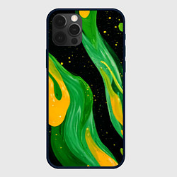 Чехол iPhone 12 Pro Max Зелено-желтая краска на черном