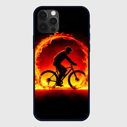 Чехол iPhone 12 Pro Max Трековый велосипедист в огне