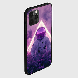 Чехол для iPhone 12 Pro Max Космонавт в фиолетовом поле, цвет: 3D-черный — фото 2