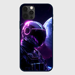 Чехол для iPhone 12 Pro Max Космонавт и фиолетовый космос, цвет: 3D-черный