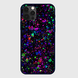 Чехол для iPhone 12 Pro Max Чёрный с разноцветными брызгами, цвет: 3D-черный