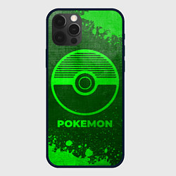 Чехол для iPhone 12 Pro Max Pokemon - green gradient, цвет: 3D-черный