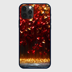 Чехол iPhone 12 Pro Max Красные и золотые сердечки текстура