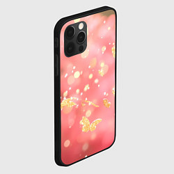 Чехол для iPhone 12 Pro Max Желтые блестки на розовой текстуре, цвет: 3D-черный — фото 2