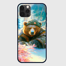 Чехол iPhone 12 Pro Max Русский медведь военный в лесу