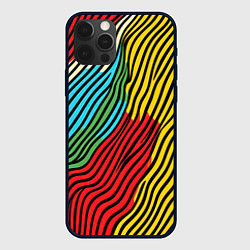 Чехол для iPhone 12 Pro Max Абстрактные цветные линии, цвет: 3D-черный