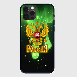 Чехол для iPhone 12 Pro Max Герб России - неоновый фон, цвет: 3D-черный