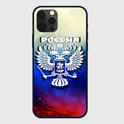 Чехол для iPhone 12 Pro Max Россия и герб на фоне флага, цвет: 3D-черный