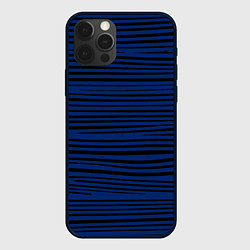 Чехол для iPhone 12 Pro Max Чёрно-синий в тонкую волнистую полоску, цвет: 3D-черный