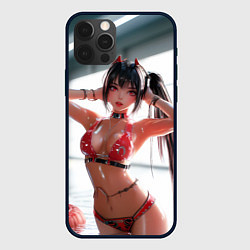 Чехол для iPhone 12 Pro Max Девушка с рожками в бассейне, цвет: 3D-черный
