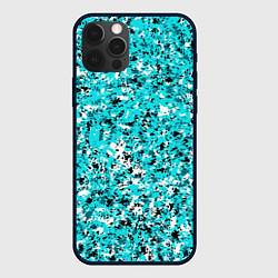Чехол iPhone 12 Pro Max Пёстрый голубой с чёрно-белыми хлопьями