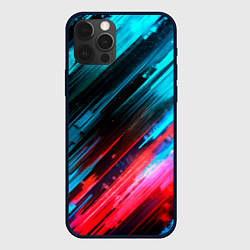 Чехол iPhone 12 Pro Max Синяя и красная краска на черном