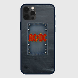 Чехол для iPhone 12 Pro Max ACDC логотип в виде джинсовой нашивки, цвет: 3D-черный