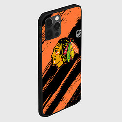 Чехол для iPhone 12 Pro Max Чикаго Блэкхокс - фон с оранжевыми потертостами, цвет: 3D-черный — фото 2