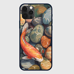 Чехол iPhone 12 Pro Max Акварельный Кои карп и камушки галька