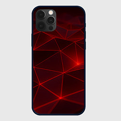 Чехол iPhone 12 Pro Max Красные полигоны с неоном