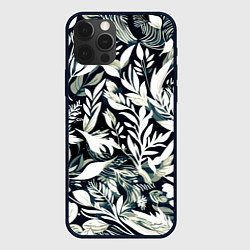 Чехол iPhone 12 Pro Max Чёрно-белый стилизованный цветочный