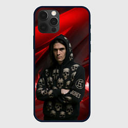 Чехол для iPhone 12 Pro Max Bones с черепами на худи, цвет: 3D-черный