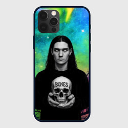 Чехол iPhone 12 Pro Max Bones без зрачков держит череп в руках