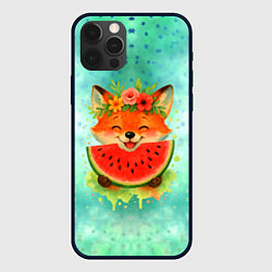 Чехол iPhone 12 Pro Max Веселая лисичка ест арбуз