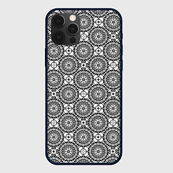 Чехол iPhone 12 Pro Max Черно белый кружевной узор