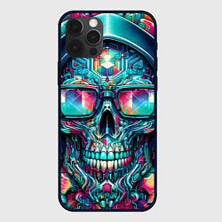 Чехол iPhone 12 Pro Max Кибер череп в балахоне и очках - нейроарт фантазия