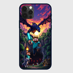 Чехол для iPhone 12 Pro Max Дракон края и Стив - Майнкрафт арт, цвет: 3D-черный