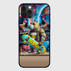 Чехол iPhone 12 Pro Max Hippo with longboard - graffiti