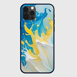 Чехол iPhone 12 Pro Max Масляные краски, брызги, желтые белые синие цвета