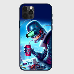 Чехол iPhone 12 Pro Max Кибер Бендер пьёт лимонад - неоновое свечение