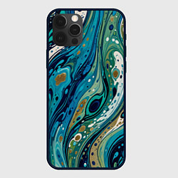 Чехол для iPhone 12 Pro Max Сине-зеленый абстрактный узор, цвет: 3D-черный