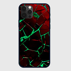 Чехол iPhone 12 Pro Max Битые плиты тёмно-красный с зелёным