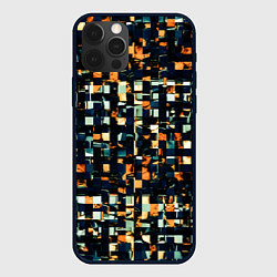 Чехол iPhone 12 Pro Max Тёмный синий с оранжевым кубики абстракция