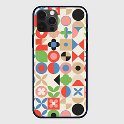 Чехол iPhone 12 Pro Max Геометрический узор с цветочными элементами - ретр