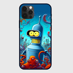 Чехол для iPhone 12 Pro Max Робот-сгибальщик Бендер среди монстров - нейроарт, цвет: 3D-черный