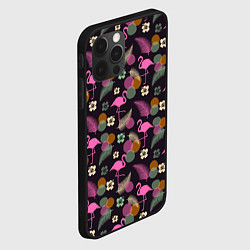 Чехол для iPhone 12 Pro Max Фламинго и листья на темно-синем, цвет: 3D-черный — фото 2