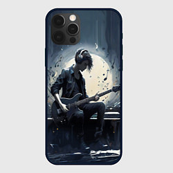 Чехол для iPhone 12 Pro Max Играющий на гитаре в свете Луны музыкант, цвет: 3D-черный