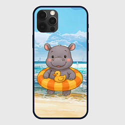 Чехол для iPhone 12 Pro Max Бегемотик в плавательном круге с уточкой, цвет: 3D-черный