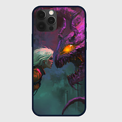 Чехол для iPhone 12 Pro Max Цири и чудовище смотрят друг на друга, цвет: 3D-черный