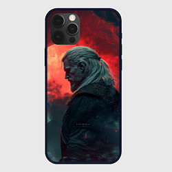 Чехол iPhone 12 Pro Max Ведьмак на фоне красной луны
