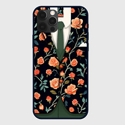 Чехол iPhone 12 Pro Max Чёрный пиджак с яркими розами
