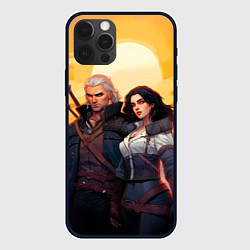Чехол для iPhone 12 Pro Max Йеннифэр и Ведьмак на фоне заката, цвет: 3D-черный