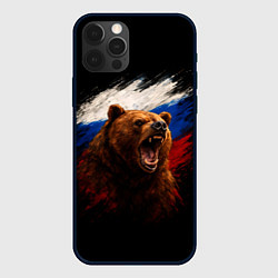 Чехол для iPhone 12 Pro Max Медведь на фоне триколора, цвет: 3D-черный