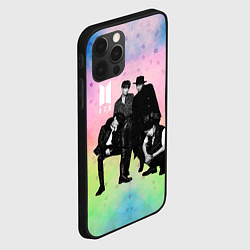 Чехол для iPhone 12 Pro Max BTS черно-белый стиль на радужном фоне, цвет: 3D-черный — фото 2