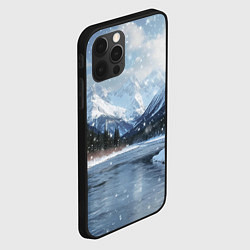 Чехол для iPhone 12 Pro Max Снежный горный пейзаж с елями и рекой, цвет: 3D-черный — фото 2