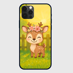 Чехол для iPhone 12 Pro Max Милый олененок на зеленом дворе, цвет: 3D-черный