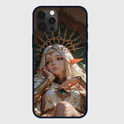 Чехол для iPhone 12 Pro Max Беловолосая королева эльфов на троне, цвет: 3D-черный