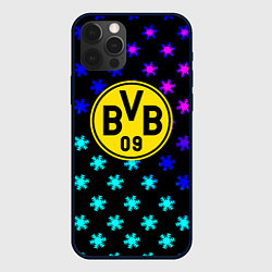 Чехол для iPhone 12 Pro Max Borussia неоновые снежинки, цвет: 3D-черный