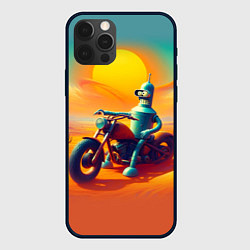 Чехол для iPhone 12 Pro Max Робот Бендер на мотоцикле в пустыне, цвет: 3D-черный